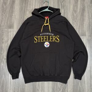 Vtg NFL Pittsburgh Steelers Men’s XL Black Faded Embroidered Pullover Hoodie
